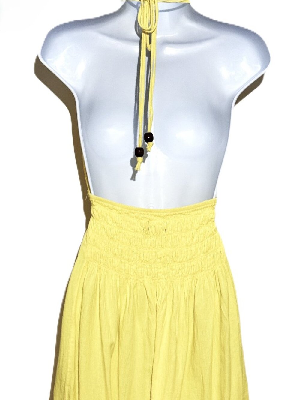Seaspice Peruvian Cotton Halter Dress Womens S M Yellow Crochet Lace Resort Midi - Picture 3 of 5